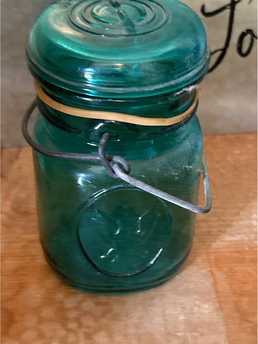 Vintage Ball Ideal Aqua Glass Canning Jar with Wire Bail Lid